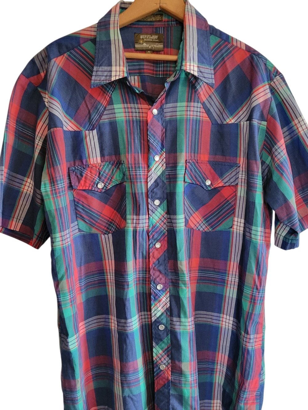 Vintage Outlaw Western Short Sleeve Shirt Mens XLT Plaid